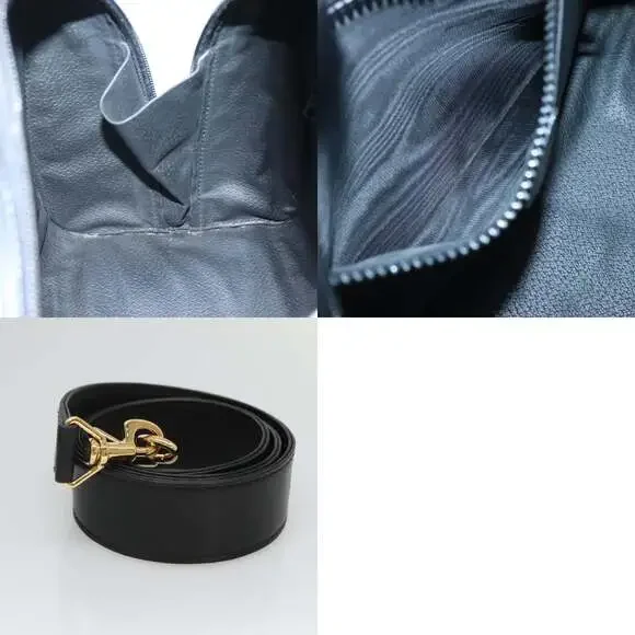CELINE Hand Bag Leather Black Gold